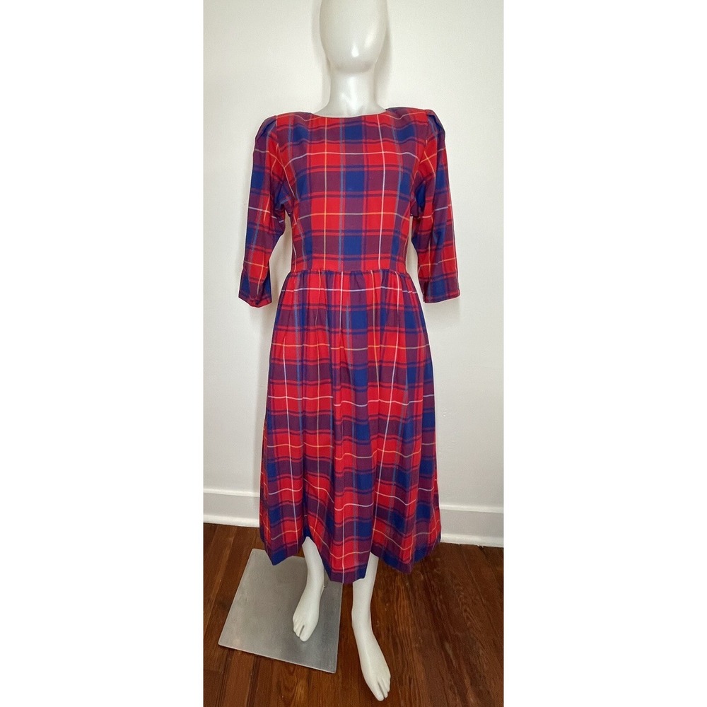 VTG LANZ ORIGINALS Plaid Dress SZ 10  Cotton Made In USA ( Missing Belt